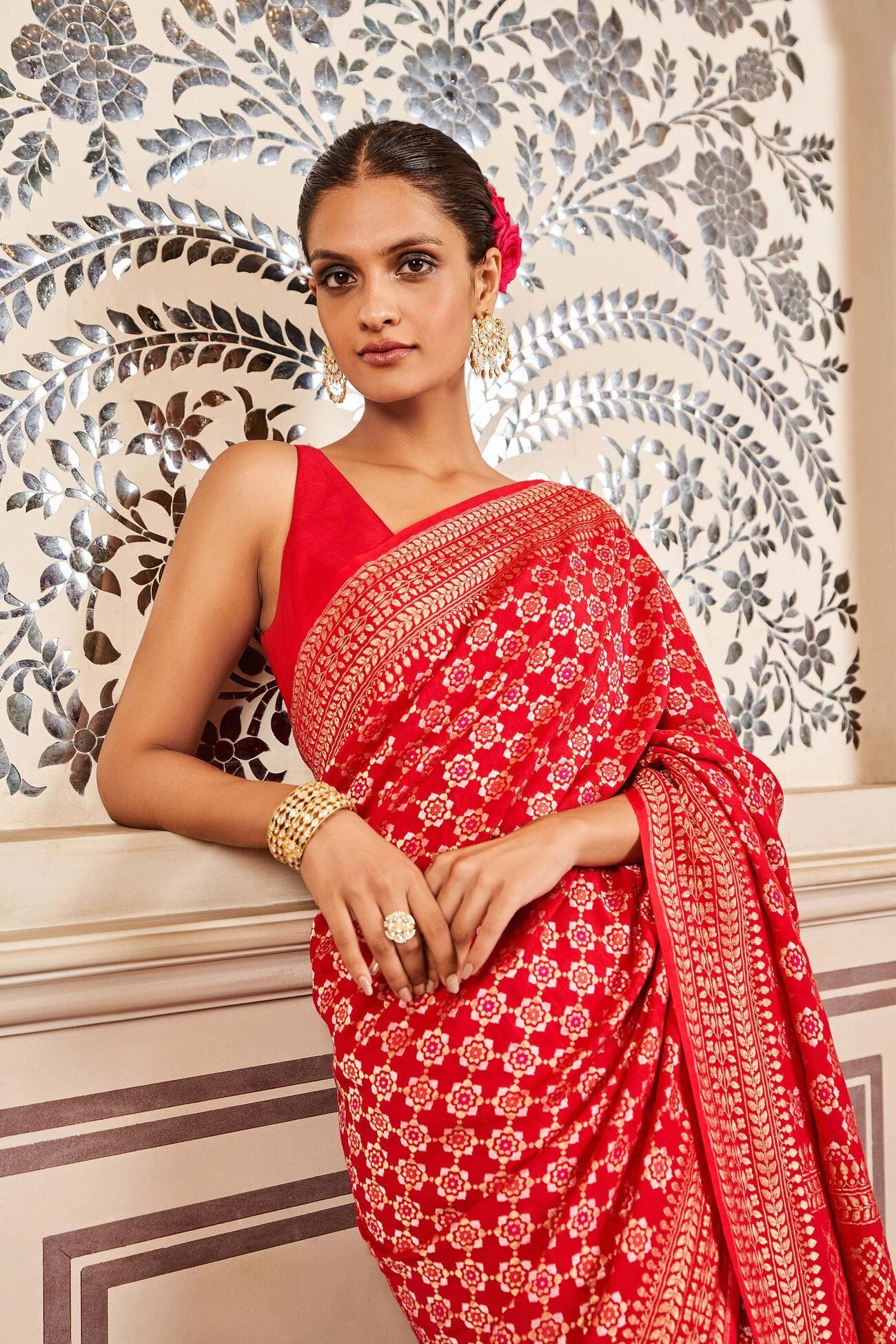 Ridah Benarasi Saree - Red 3 Ridah Benarasi Saree - Red