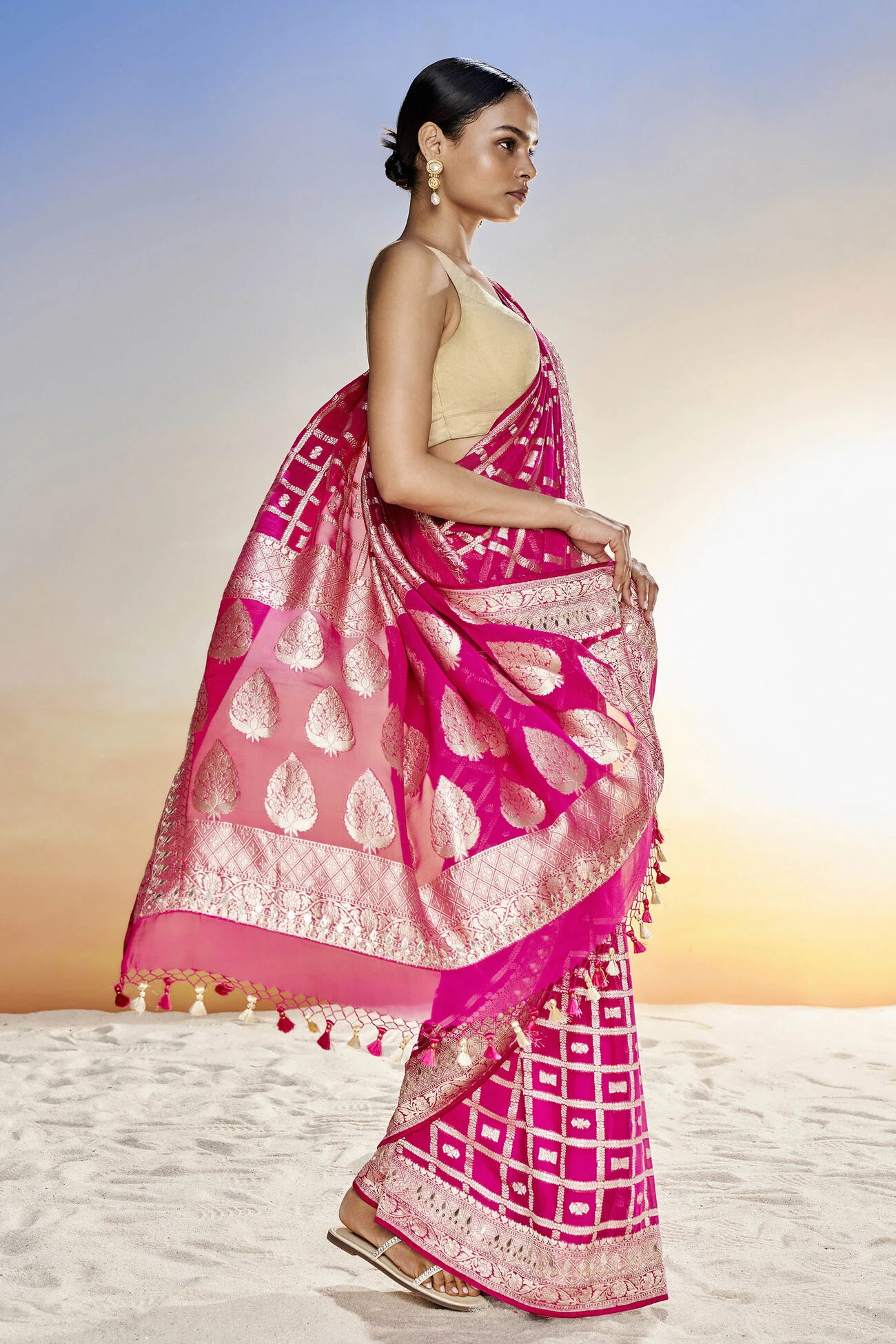 Chitra Benarasi Saree - Pink 4 Chitra Benarasi Saree - Pink - Image 2