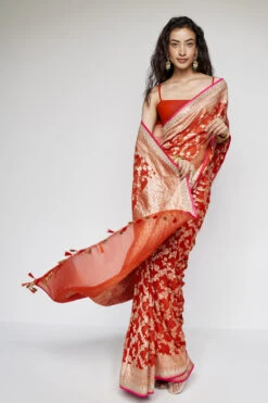 Nazaha Benarasi Saree - Orange -Anita Dongre BSR124 Orange 4