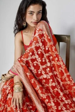 Nazaha Benarasi Saree - Orange -Anita Dongre BSR124 Orange 6