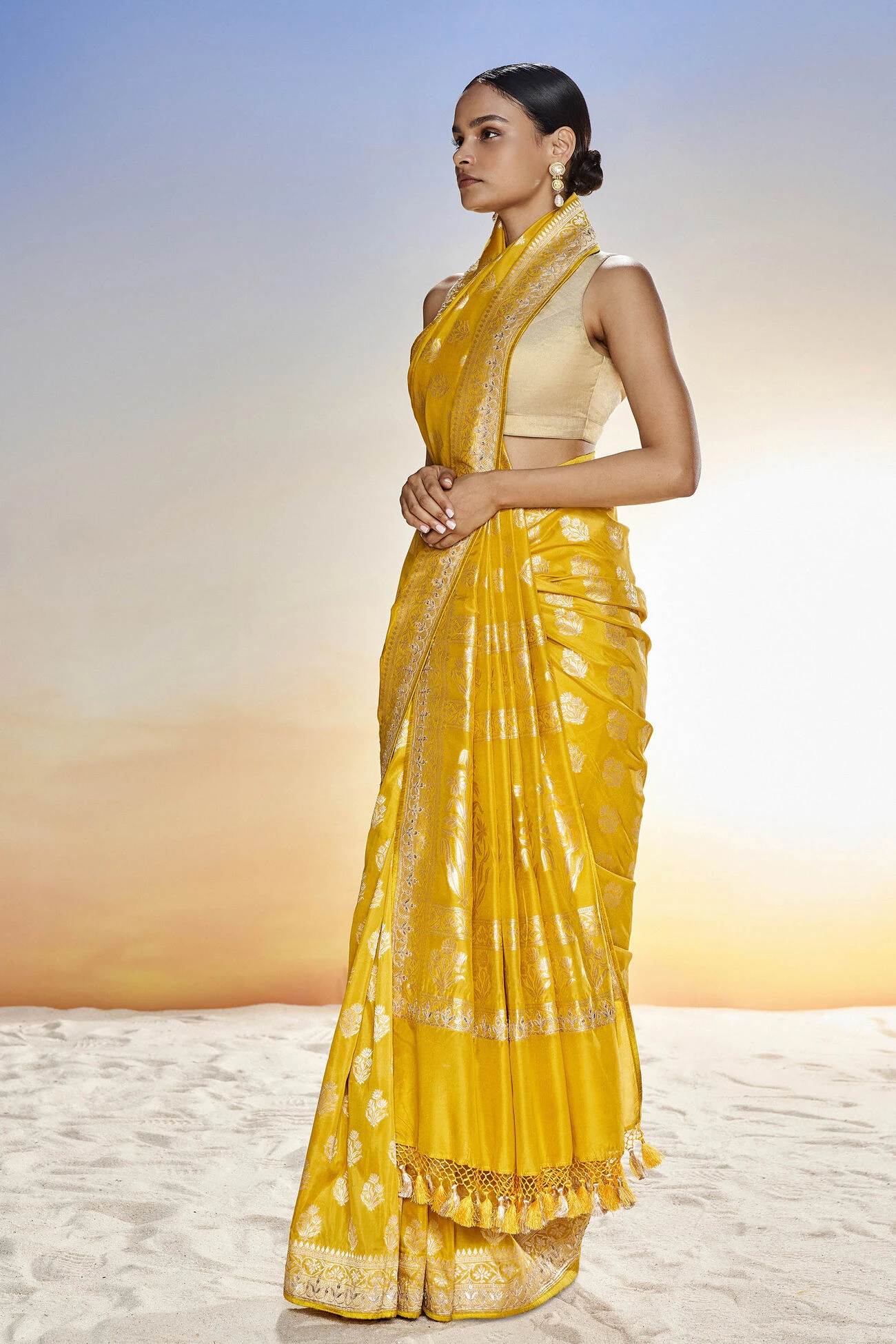Sahana Benarasi Saree -Mustard 4 Sahana Benarasi Saree -Mustard - Image 2