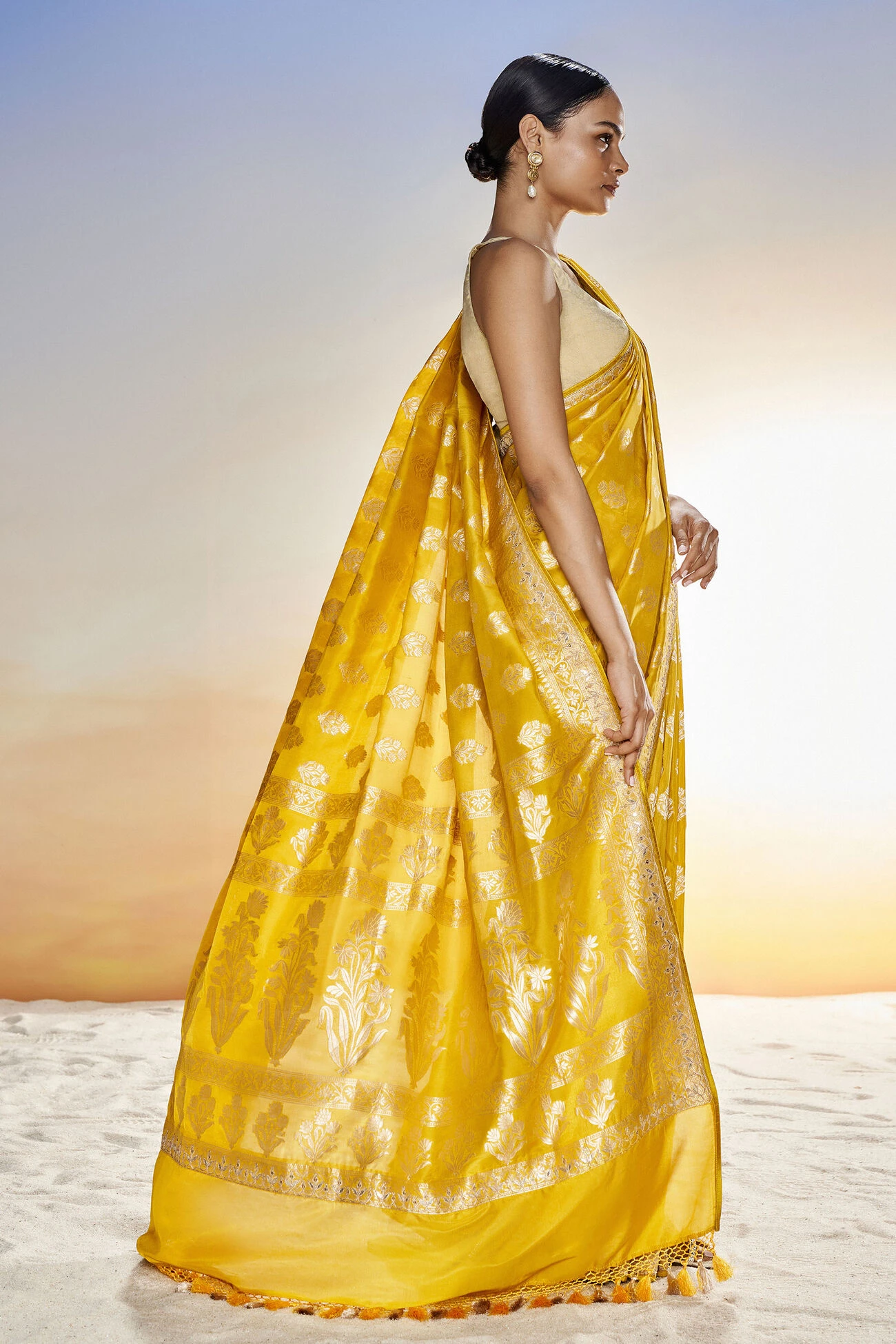 Sahana Benarasi Saree -Mustard 5 Sahana Benarasi Saree -Mustard - Image 3