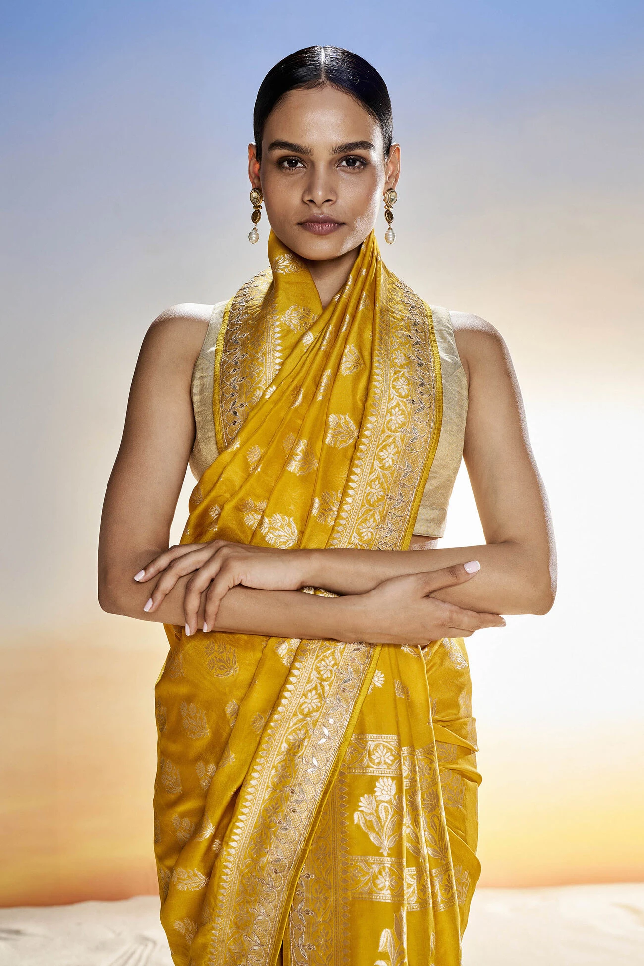 Sahana Benarasi Saree -Mustard 8 Sahana Benarasi Saree -Mustard - Image 6