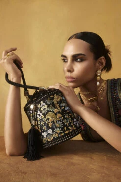 Pichhwai Bucket Bag - Nightingale Black -Anita Dongre F23PBUCKET1 Black 3