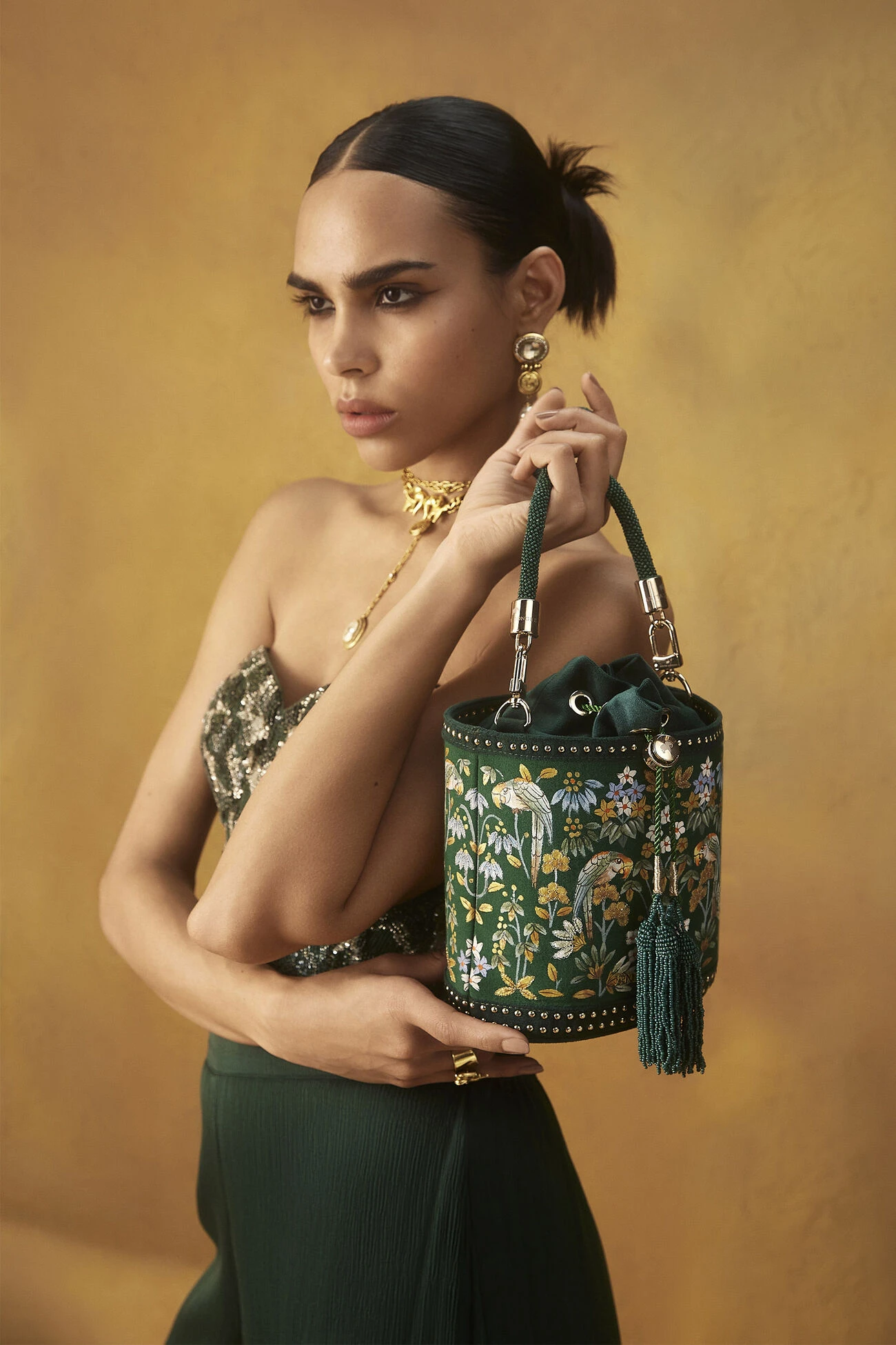 Pichhwai Bucket Bag - Starling Green 6 Pichhwai Bucket Bag - Starling Green - Image 4