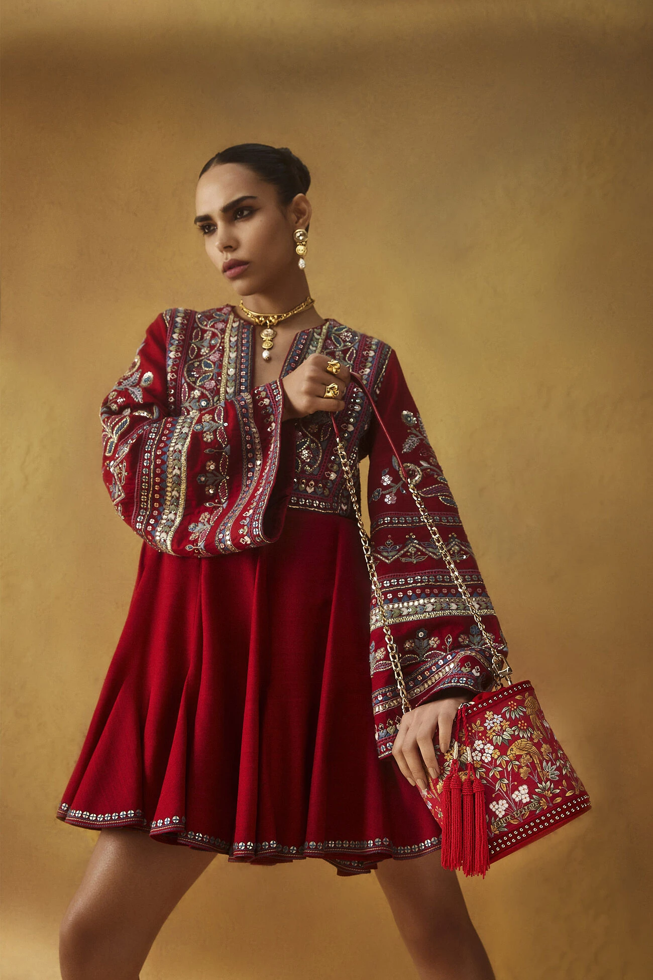 Pichhwai Bucket Bag - Scarlet Red 4 Pichhwai Bucket Bag - Scarlet Red - Image 2