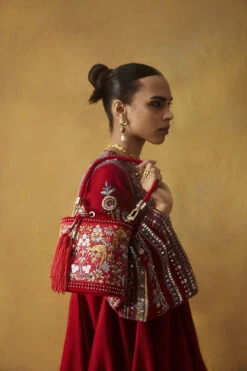 Pichhwai Bucket Bag - Scarlet Red 16 Pichhwai Bucket Bag - Scarlet Red -Anita Dongre F23PBUCKET1 Red 2