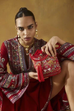 Pichhwai Bucket Bag - Scarlet Red 17 Pichhwai Bucket Bag - Scarlet Red -Anita Dongre F23PBUCKET1 Red 3