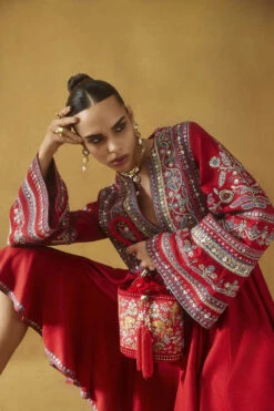 Pichhwai Bucket Bag - Scarlet Red 19 Pichhwai Bucket Bag - Scarlet Red -Anita Dongre F23PBUCKET1 Red 5