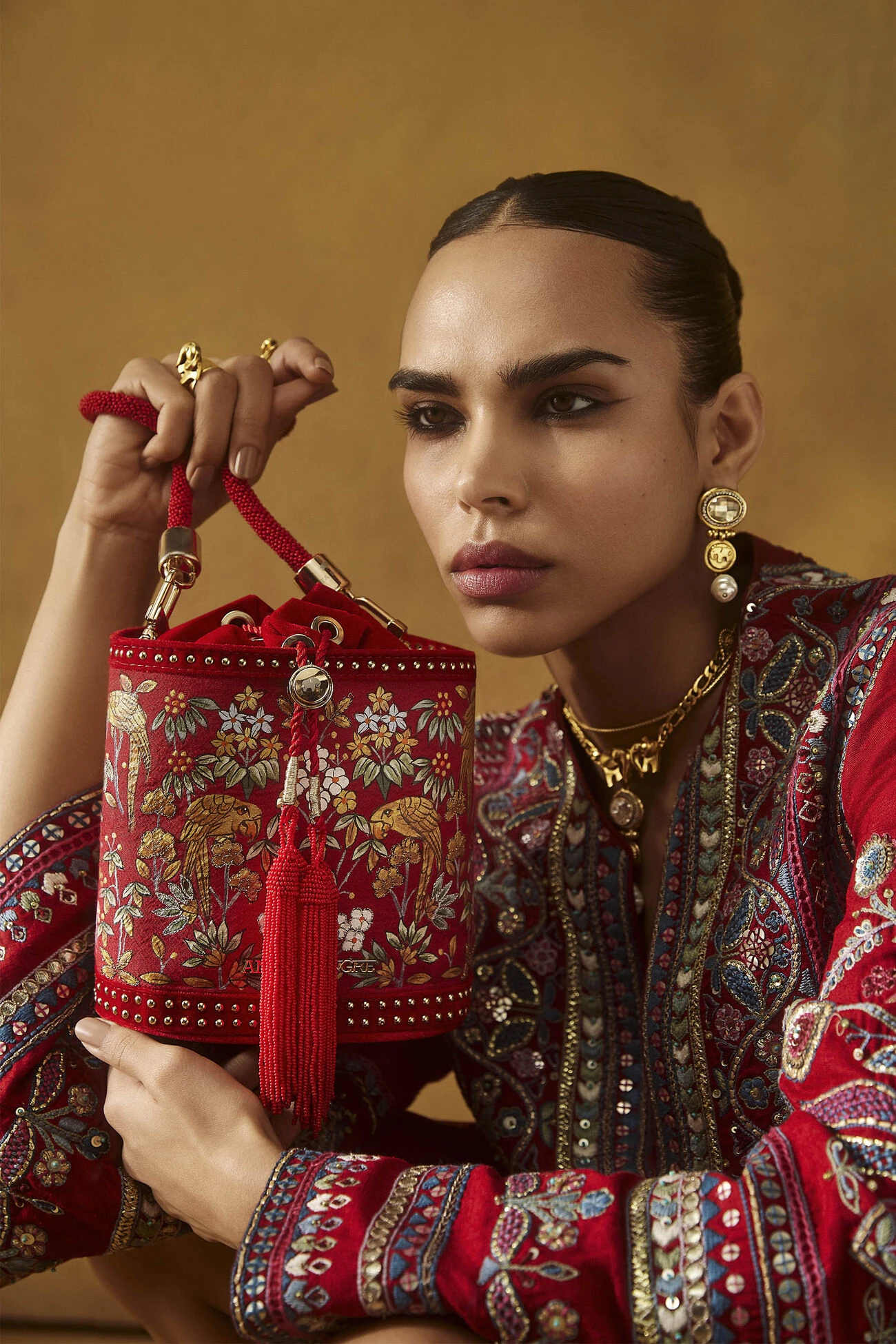 Pichhwai Bucket Bag - Scarlet Red 9 Pichhwai Bucket Bag - Scarlet Red - Image 7