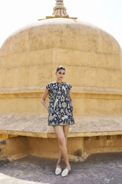 Symphony Of Songbirds Pichhwai Dress - Black