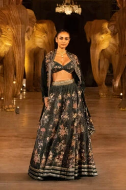 Whisper Of The Wildforest Lehenga Set - Green