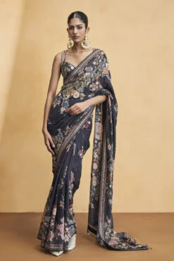 Whisper Of The Wildforest Saree Set- Black