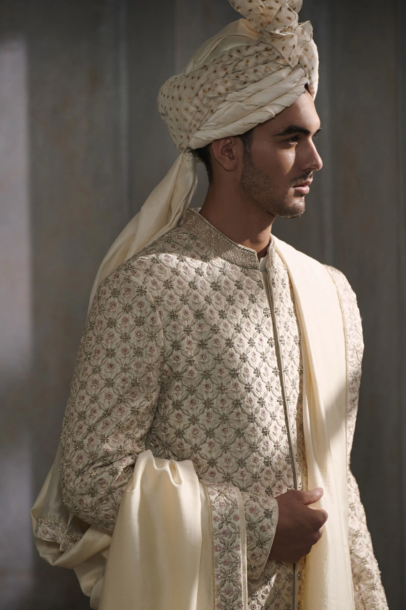 Likesh Sherwani – Beige 5 Likesh Sherwani – Beige - Image 3