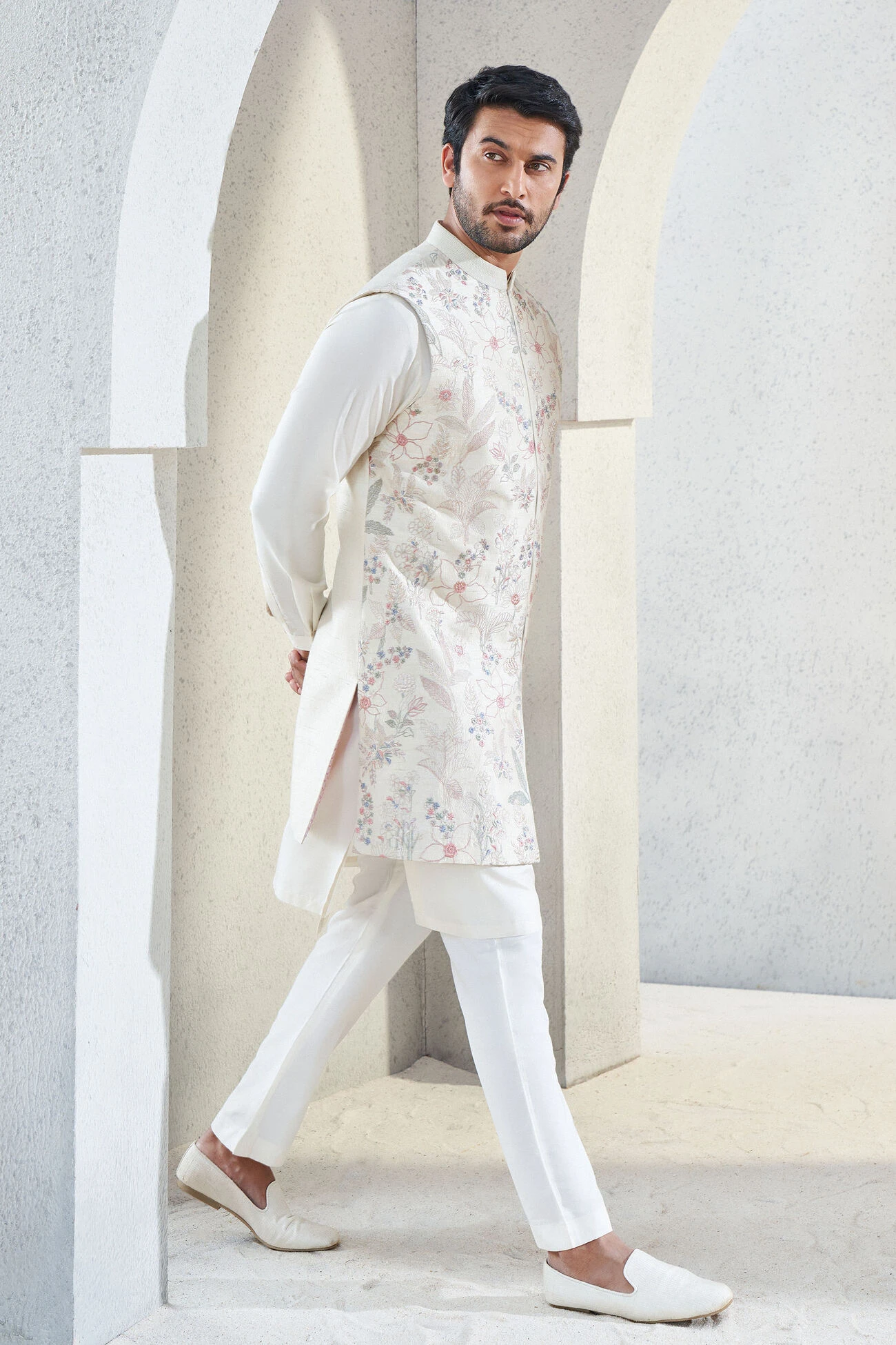 Dhruvam Nehru Jacket - Ivory 4 Dhruvam Nehru Jacket - Ivory - Image 2