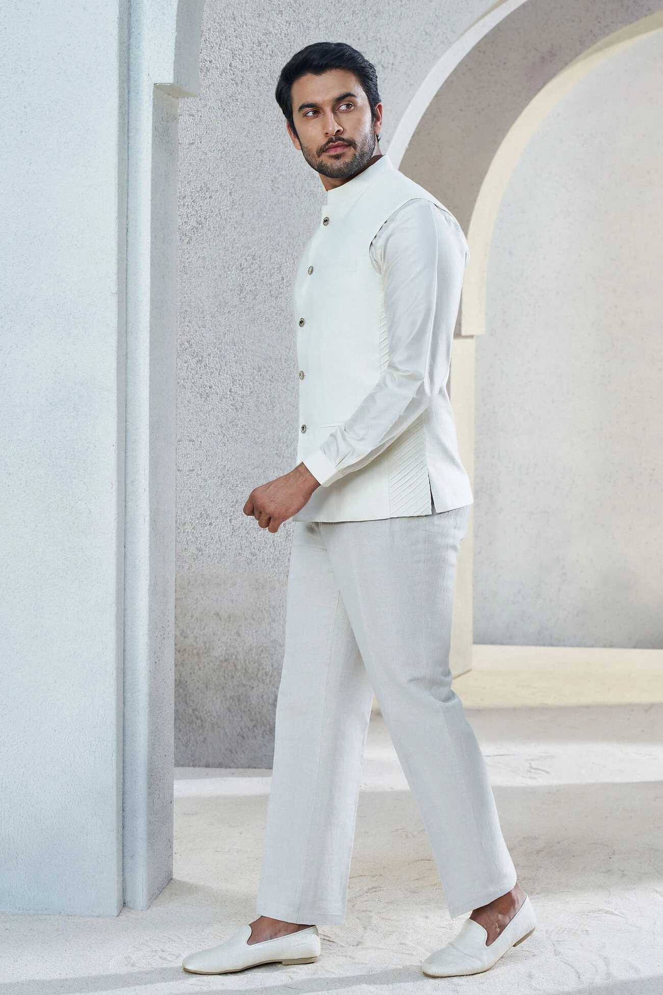 Shwar Nehru Jacket - Ivory 4 Shwar Nehru Jacket - Ivory - Image 2