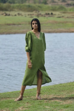 Savannah Front Slit Dress - Green