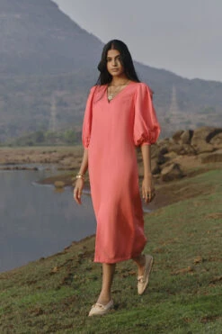 Savannah Front Slit Dress - Coral