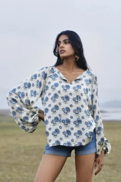 Bloom Drawstring Top - Ecru