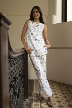 Midsummer Coord Set - Blue Leaf Imprint