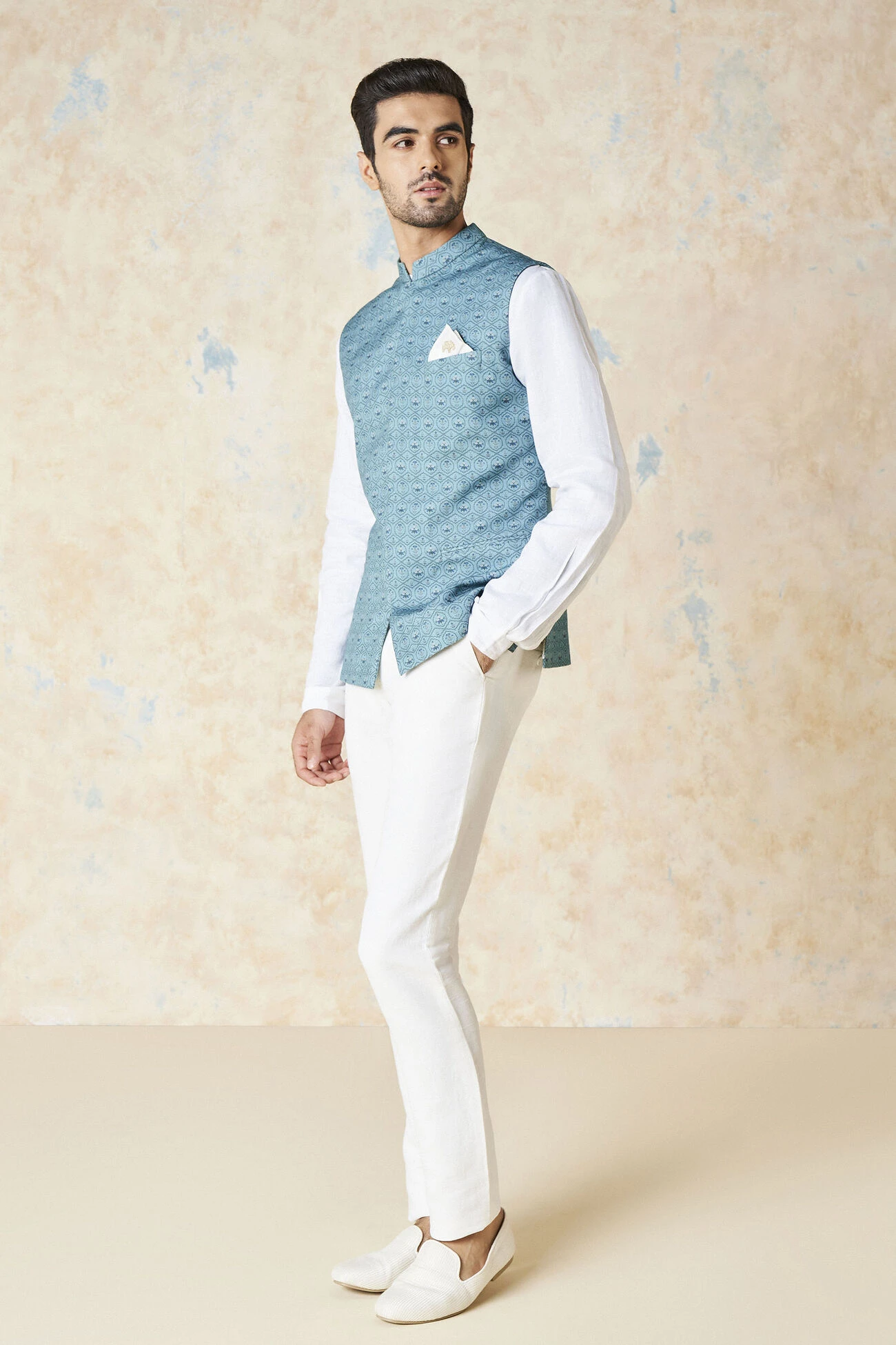 Nimay Nehru Jacket - Blue 5 Nimay Nehru Jacket - Blue - Image 3