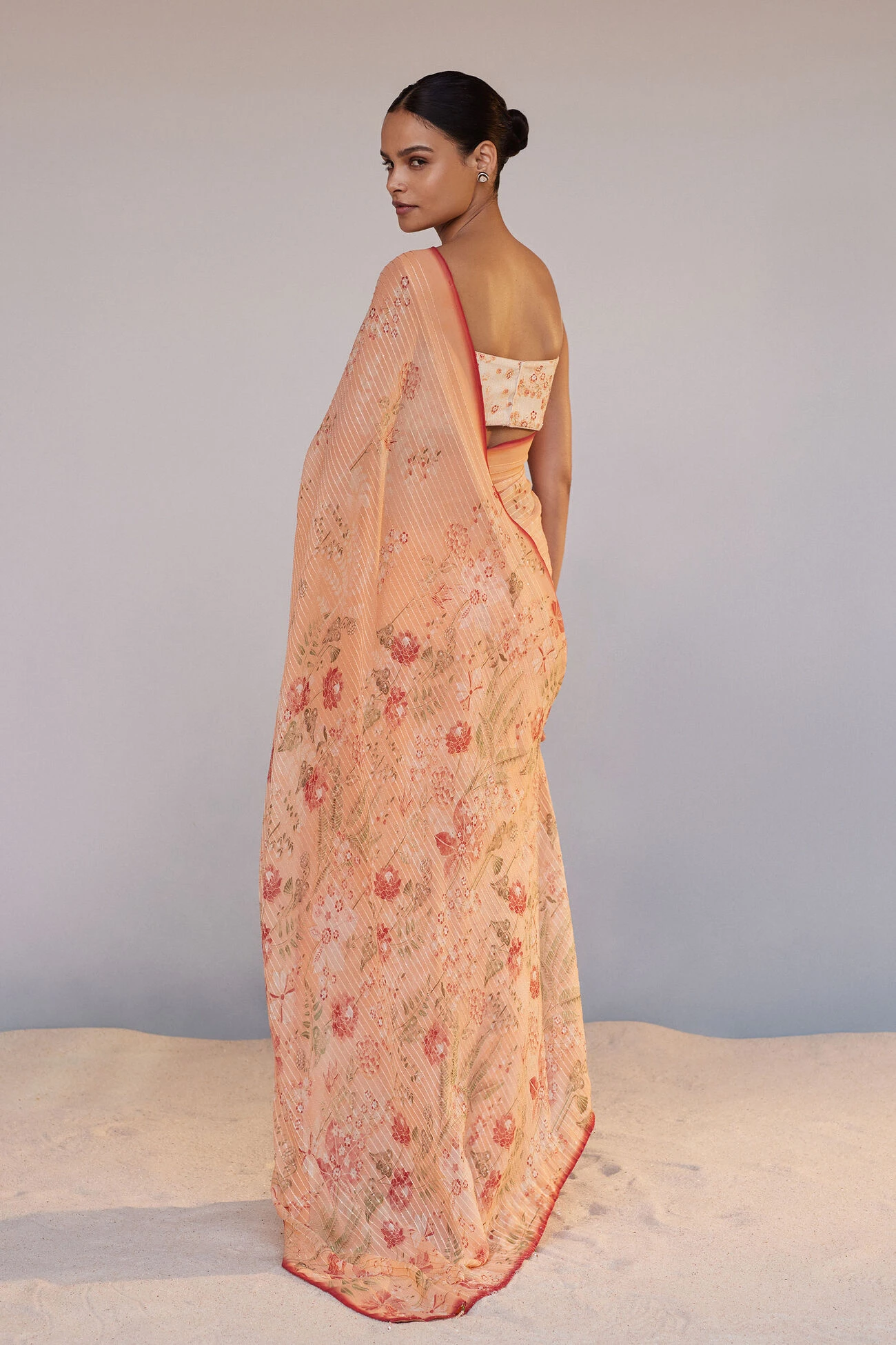 Calfuray Saree Set - Peach 5 Calfuray Saree Set - Peach - Image 3