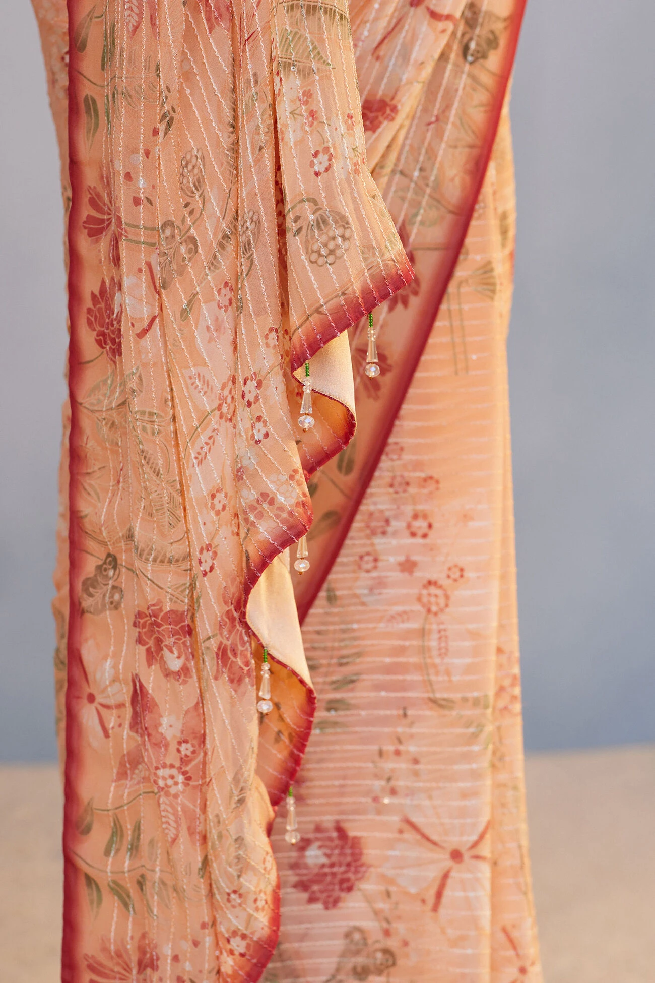 Calfuray Saree Set - Peach 9 Calfuray Saree Set - Peach - Image 7