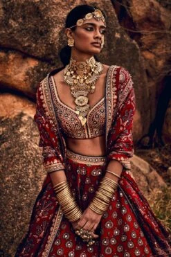 Laukya Ajarakh Lehenga Set- Red -Anita Dongre ad f21p62 lcd red 5 1