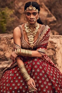 Laukya Ajarakh Lehenga Set- Red -Anita Dongre ad f21p62 lcd red 6 1