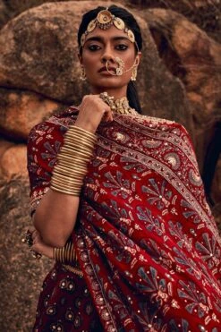 Laukya Ajarakh Lehenga Set- Red -Anita Dongre ad f21p62 lcd red 7 1