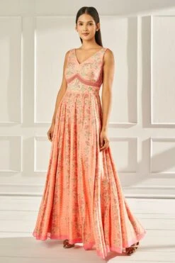 Isabella Gown – Coral -Anita Dongre ad s22ms327 pink 4