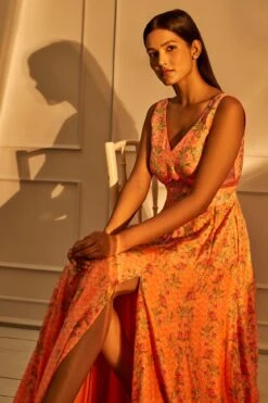 Isabella Gown – Coral -Anita Dongre ad s22ms327 pink 5