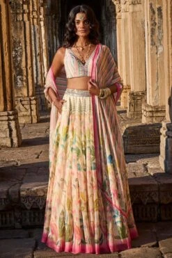 Flamingo Paradise Lehenga Set - Natural