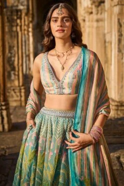 Flamingo Paradise Lehenga Set​ - Powder Blue -Anita Dongre ad s22rm108a p blue 4