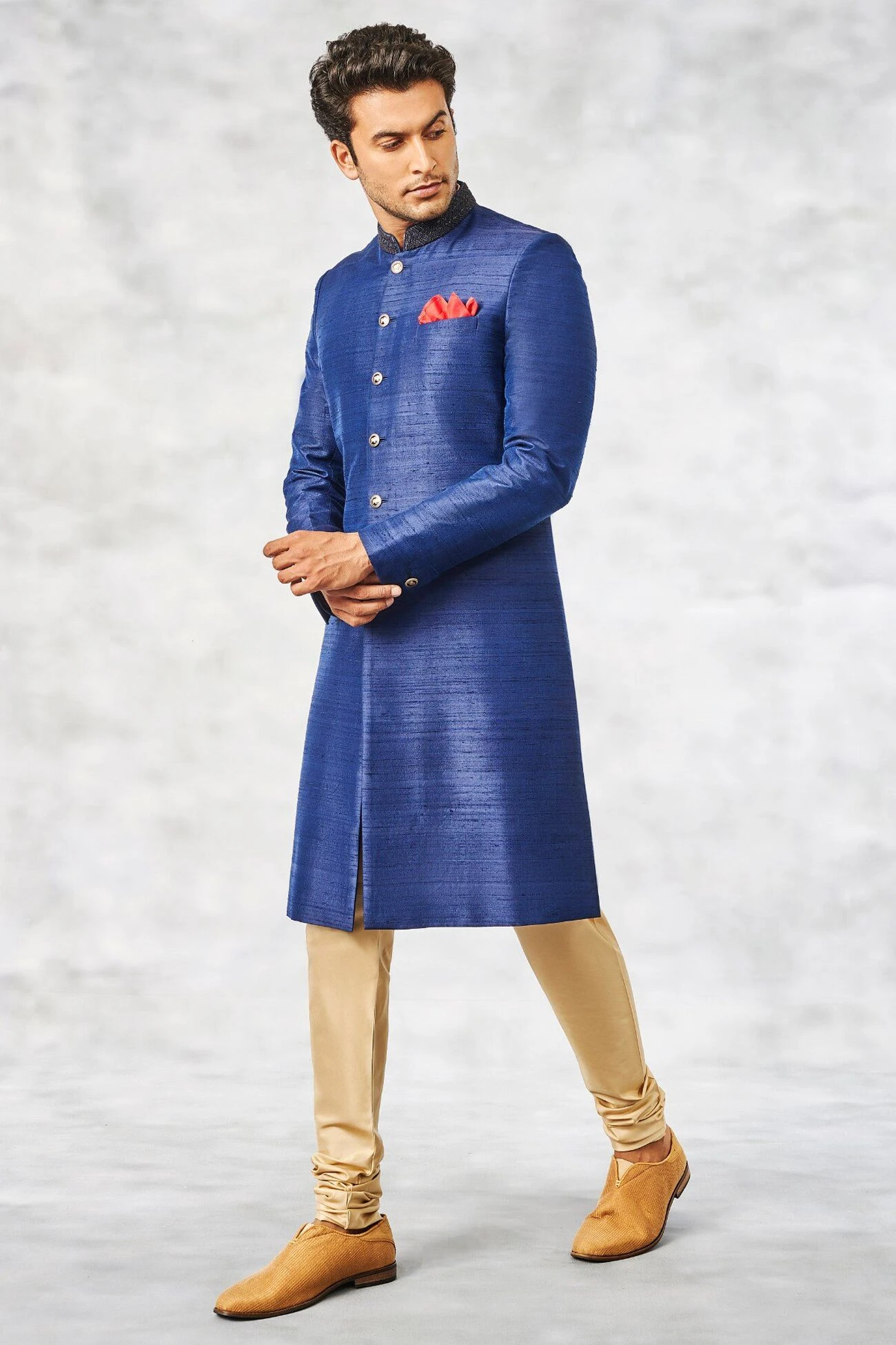 Ejaz Sherwani - Navy Blue 4 Ejaz Sherwani - Navy Blue - Image 2