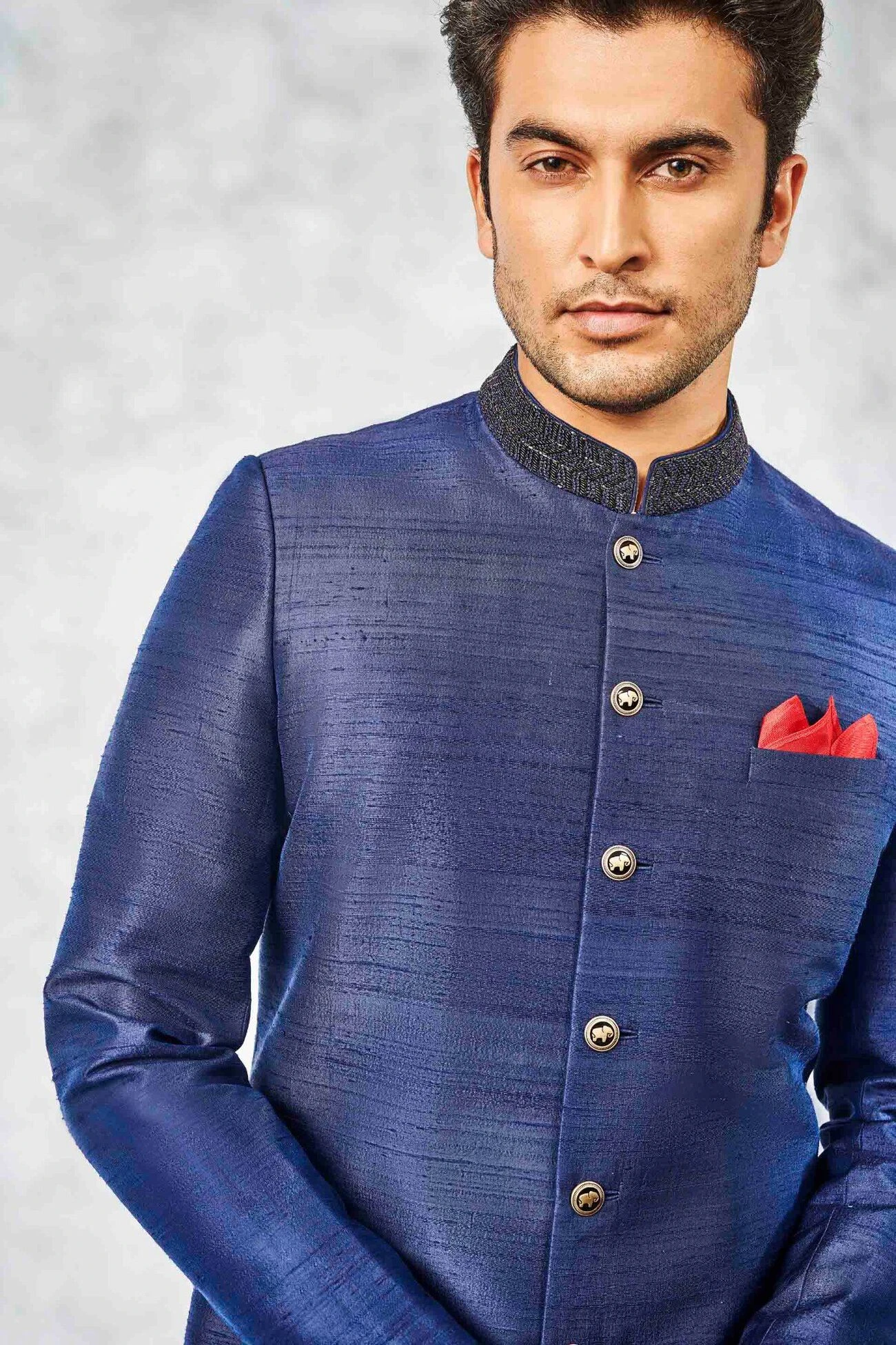 Ejaz Sherwani - Navy Blue 7 Ejaz Sherwani - Navy Blue - Image 5